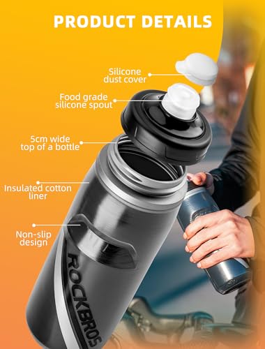 ROCKBROS Bike Water Bottle, 21oz Insulated Cycling Squeeze Bottle | 21oz Insulated Bike Bottle Keeps Drinks Cold for Hours, with Soft Squeeze Design, Leakproof Spout and Universal Cage Fit - color: White-red*2 Pack