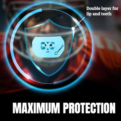 O Shield Core Football Mouth Guard, Detachable Strap | Football Mouth Guard with Detachable Strap — No-Boil Ready Fit, BPA-Free, Brace-Friendly, Includes Carrying Case - color: Columbia Blue
