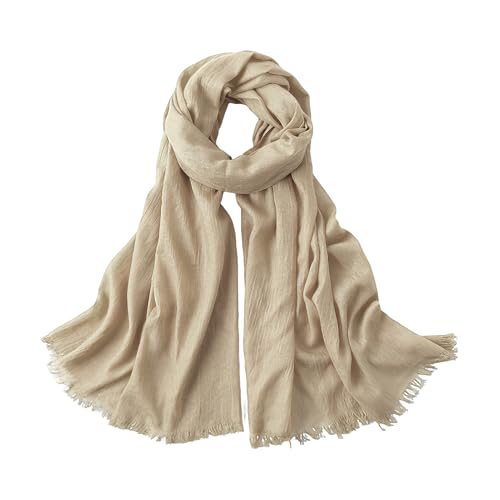 Extra Large Cotton Linen Shawl Wrap for Women, Elegant Scarf with UV Protection Breathable Lightweight Head Cover Hijab - color: Khaki