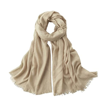 Extra Large Cotton Linen Shawl Wrap for Women, Elegant Scarf with UV Protection Breathable Lightweight Head Cover Hijab - color: Khaki