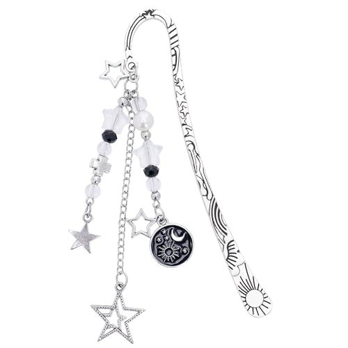 Charm Acotar Moon Bookmark - Fantasy Sun Star Aesthetic Vintage Book Mark Silver Chain Pendant Tassel Metal Bookmarks Reading for Women Men Reader Bookish Novel Lovers Fans Valentines Gift - style: Acotar Moon