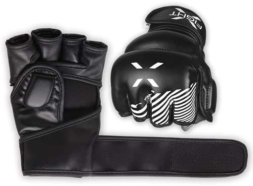 MMA Gloves - Men & Women Training Wristwrap Gloves for Boxing, Fighting, Kickboxing, Taekwondo, Karate Sparring - color: Black/White