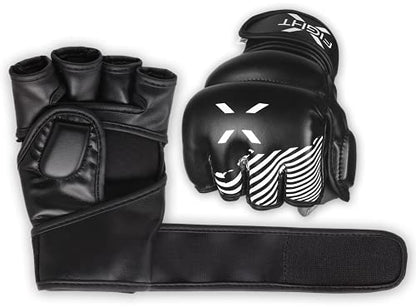 MMA Gloves - Men & Women Training Wristwrap Gloves for Boxing, Fighting, Kickboxing, Taekwondo, Karate Sparring - color: Black/White