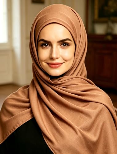 Lina & Lily Non-see-through Premium Jersey Maxi Hijab Head Scarf Wrap for Muslim Women - color: Camel