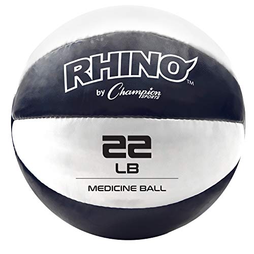 Champion Sports Leather Medicine Balls – Durable Weighted Balls for Strength, Core & Conditioning Training - style: Black (21-22 lbs)