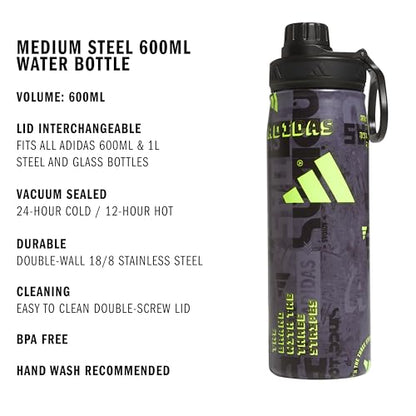 adidas Stainless Steel Metal Water Bottle 20 oz (600 mL) Screw Cap - color: Upscaled Mix-black/Lucid Lemon Yellow