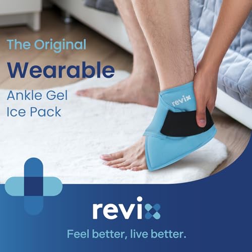 REVIX Ankle Ice Pack Wrap for Plantar Fasciitis & Foot Pain Relief | Ankle Ice Wrap with Cold Compression, Flexible Gel Pack for Achilles Tendonitis, Sprained Ankle, Heel Spurs and Swelling - style: Blue-1 Pack