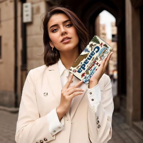 Canada Pattern PU Leather Long Wallet for Women Men, Zipper Clutch Wallet RFID Card Holder Organizer - color: Canada Pattern
