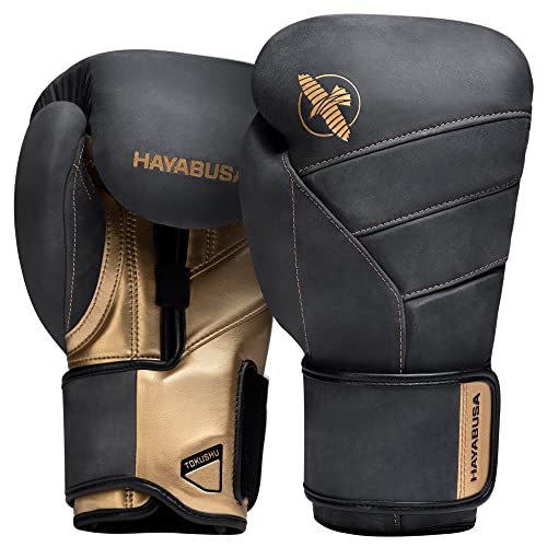 Hayabusa T3 LX Leather Boxing Gloves | Leather Boxing Gloves, Training Gloves Men and Women, Sparring Gloves, Heavy Bag Gloves, 16oz Boxing Gloves, Muay Thai Gloves - color: Obsidian/Gold, size: 16oz