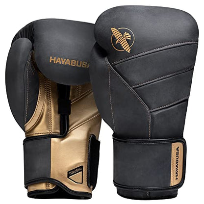 Hayabusa T3 LX Leather Boxing Gloves | Leather Boxing Gloves, Training Gloves Men and Women, Sparring Gloves, Heavy Bag Gloves, 16oz Boxing Gloves, Muay Thai Gloves - color: Obsidian/Gold, size: 16oz