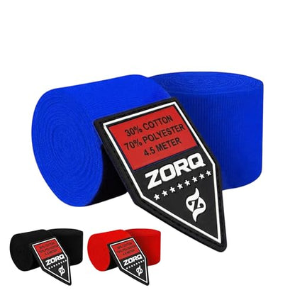 ZORQ Boxing Hand Wraps - Professional Mexican Style Semi-Elastic Handwraps for Boxing, MMA, Muay Thai & Kickboxing - 4.5M Inner Gloves with Thumb Loop & Secure Hook & Loop Closure - color: Blue