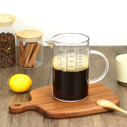 QWORK 34OZ/1000ML Glass Measuring Cup (Ml/Oz/Cup), 4 Cups Multi-Purpose Kitchen Tool with V-Shaped Spout & Handle