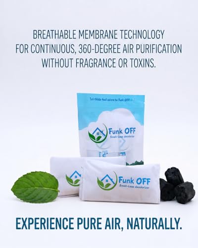 Funk OFF Unscented Natural Shoe Deodorizer Inserts, Activated Charcoal Odor Absorber for Sneakers, Odor Eaters for Shoes, Smell Remover Inserts for Gym Bags, Closets & More, Pet Friendly - Made in USA