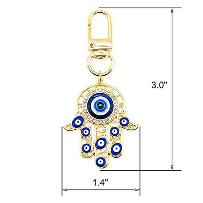 Evil Eye Keychain Hamsa Hand keychain Protection Charm for Men Women Car Key Ring Bag Purse Accessories - color: Gold Eyes