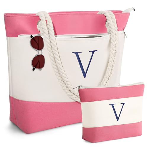 YOOLIFE Beach Bags for Women - Travel Canvas Beach Tote, Pool Waterproof Bag, Travel Essentials, Gifts for Women Birthday - color: Pink, style: V