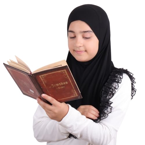 MuLanLegend Cotton Lace Hijab | Princess Nur | Girls Kids Instant Slip-on Scarf Sarong | Ligthweight and Comfortable - color: Black