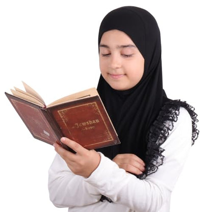 MuLanLegend Cotton Lace Hijab | Princess Nur | Girls Kids Instant Slip-on Scarf Sarong | Ligthweight and Comfortable - color: Black