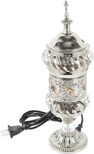 RCFINE Electric Incense Burner Bakhoor Metal Incense Burner Middle Eastern Style Arabic Incense Burner for Aromatherapy Yoga Spa Home Tabletop Decoration (Silver) - color: Silver