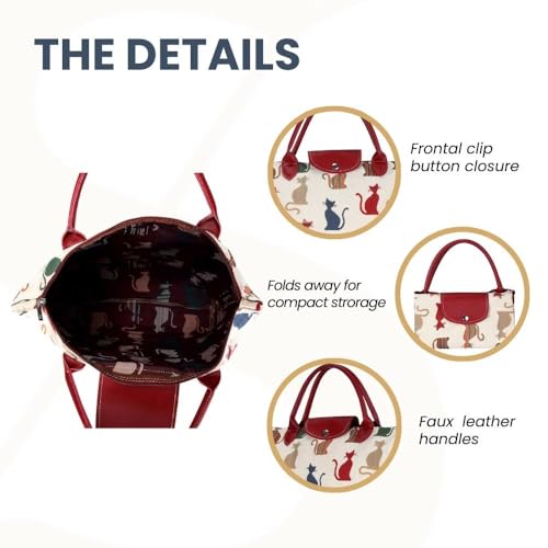 Signare Tapestry Foldable Tote Bag Reusable Shopping Bag Grocery Bag - color: Cheeky Cat
