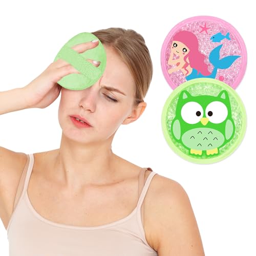 Ice Packs for Injuries Reusable 2 Packs Cold or Warm Compress Cold Packs for Injuries with Strap for Neck Head Fever Wisdom Teeth Recovery First Aid 4.9 Inch - style: Mermaid+Owl