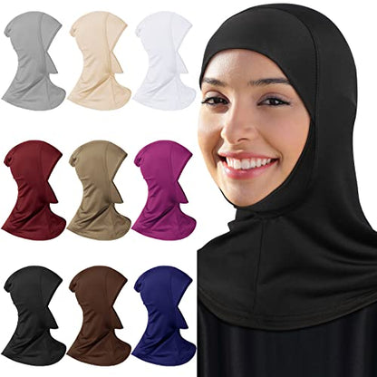 Giegxin 9 Pcs Modal Hijab Cap Adjustable Muslim Stretchy Turban Stretchy Head Scarf Full Cover Shawl Cap for Lady