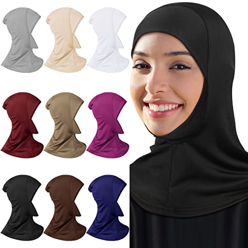 Giegxin 9 Pcs Modal Hijab Cap Adjustable Muslim Stretchy Turban Stretchy Head Scarf Full Cover Shawl Cap for Lady