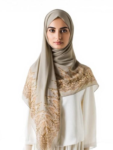 K-Elewon Large Square Scarf 51" Headscarf Chiffon Fashion Scarves Turbans Hair Wrapping Scarfs - color: B-beigi Grey