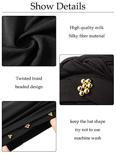 SATINIOR 4 Pieces Turban for Black Women African Cap Head Wraps Beaded Headscarf Beanie Wrap - color: Black, Grey, White, Red, style: Bead Style