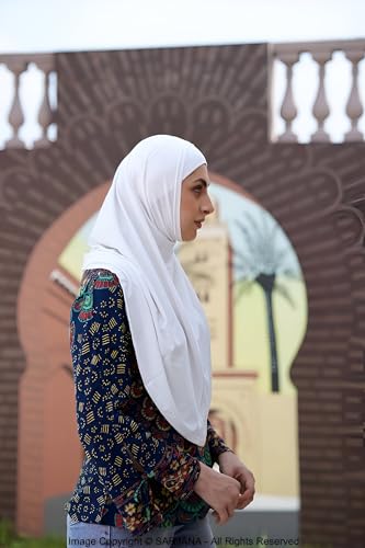 SARJANA Women's Solid Color Cotton Hijab with Under Scarf Cap Ready to Wear Stretch Scarves Long Scarfs FREE SIZE - color: White
