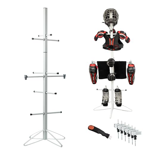 Ceaz Hockey Gear Drying Rack - Metal Tree Dryer Stand for Hockey Equipment - Organizer to Dry and Store Sports Gear - Includes Skate Sharpening Tool and 6 Hanging Clips