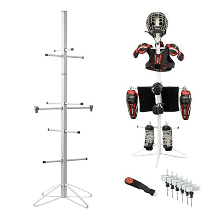 Ceaz Hockey Gear Drying Rack - Metal Tree Dryer Stand for Hockey Equipment - Organizer to Dry and Store Sports Gear - Includes Skate Sharpening Tool and 6 Hanging Clips