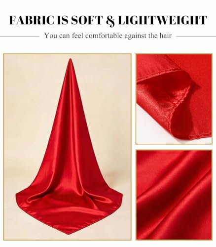 Sumolux Head Hair Scarf for Women 35" Like Satin Silk Scarf Hair Wrapping Night Bandana Large Square Scarves - color: A Solid Red