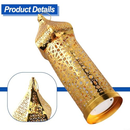 Moroccan Style Hollow Iron Lantern For Ramadan Festival Decoration With Ornamental Light Feature For Home Use (L)
