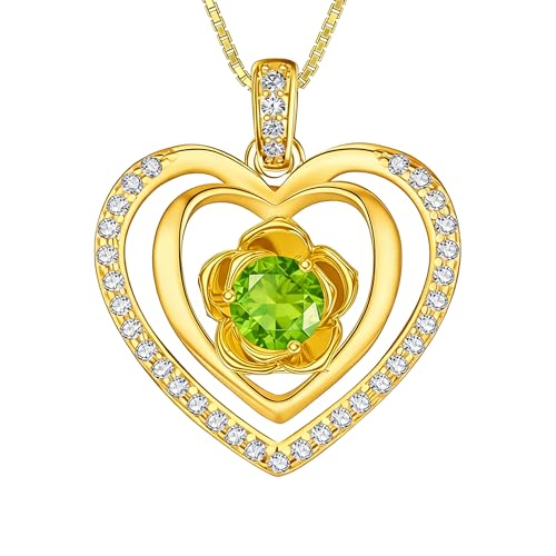 18K Yellow Gold Rose Birthstone Necklace 12 Months Rose Flower Birthstone Necklace Birthday Jewelry Gifts for Women Mom Her - color: 08-August