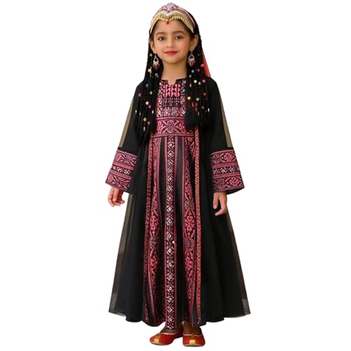 Toddler Baby Girls Muslim Abaya Prayer Dress Ruffle Long Sleeve V-Neck Tulle Dubai Robe 2026 Ramadan Eid Eid Kaftan - color: Z1-black, size: 6-7 Years
