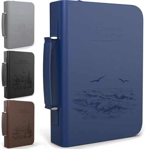 DEHITE Bible Cover Case for Men – Bible Carrying Case for Men – Blue Large Holder – Bag Fits Book10.1 x 7 x 1.9 in – Pen Slots – Zippered Pocket – Premium Faux Leather – Christian Gift - size: Large Blue