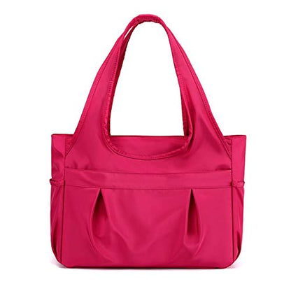 Tote Bag for Women Nylon Lightweight Large Handbag Purses Multi-pocket Shoulder Bag for Work Travel - color: Rose