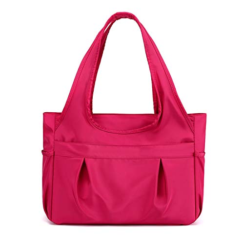 Tote Bag for Women Nylon Lightweight Large Handbag Purses Multi-pocket Shoulder Bag for Work Travel - color: Rose