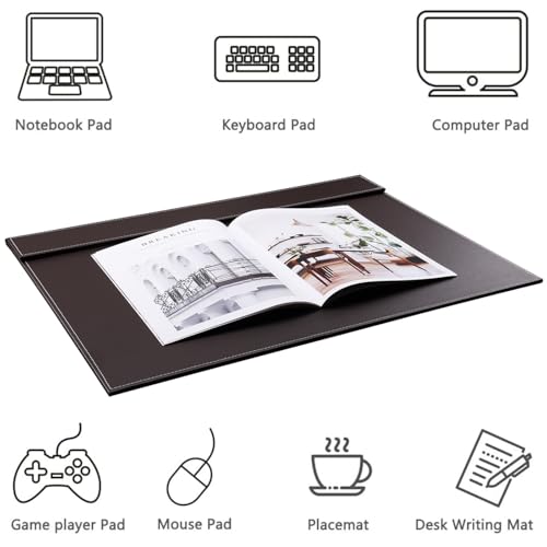Ultra-Smooth PU Leather Desk Pad & Mat Office Desk Drawing & Writing Board A3/ A4 File Paper Clip Table Protector Mat on Top Large 24''x18'' (Brown) - color: Brown-a006