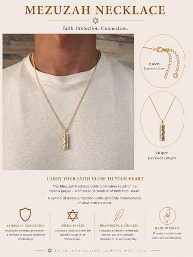 14K Gold Plated Made in Israel Mezuzah Pendent With Scroll Klaff Hashem Star Of David Necklace Jewelry Jewish Israel Blessing - color: Gold