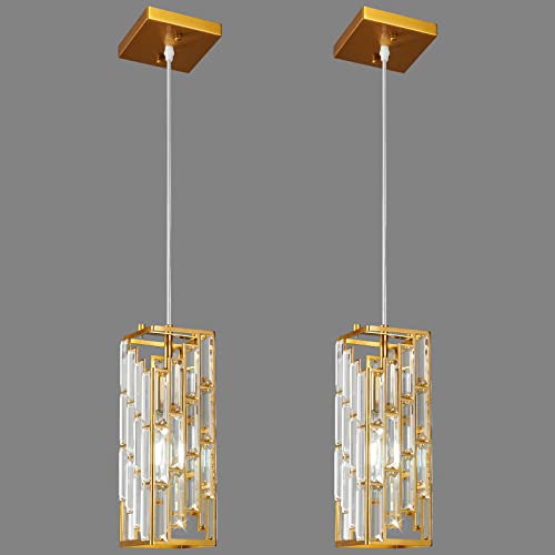 Gold Pendant Lighting Modern Pendant Light, Mini Crystal Chandeliers,Adjustable Pendant Light Fixture for Kitchen Island Dinning Room Bedroom (2 Pack)… - color: Gold, size: 2-pack