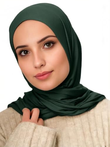 Harewom Polyester Hijab Lightweight Solid Head Wrap Scarf for Women Daily - color: Dark Green