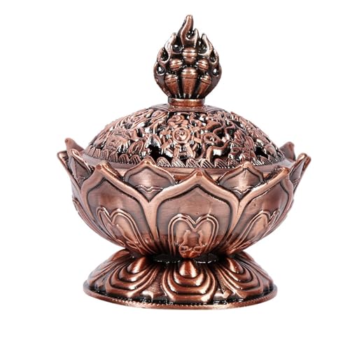 Classic Lotus Incense Burner,Super Mini Lotus Cone Incenses Holder,Incense Burner Holder,Mini Vintage Lotuss Flower Shaped Incense Holder,for Stick and Cone Incense (Antique Red) - color: Antique Red
