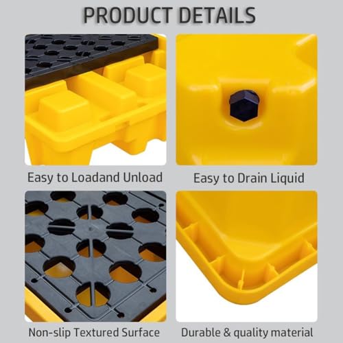 Modular Leak Platform/Grid Pads.Modular Spill Containment Tray - Heavy-Duty Oil Drum Holding Platform, Leak-Proof Pallets for Safe Spill Control and Hazardous Waste Management，（Yellow，66 * 36* - size: 66*36*12cm