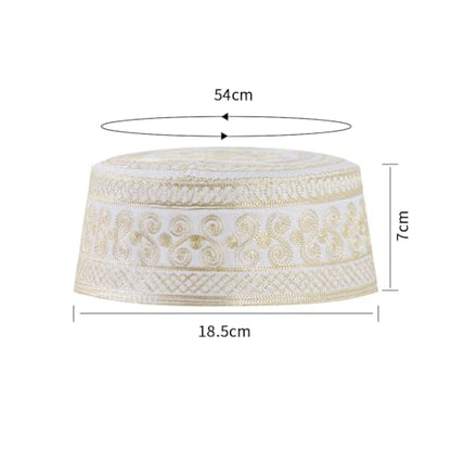 haozaikeji 4pcs Men's Muslim Prayer Kufi Hat Embroidered Islamic Prayer Cap Arabian Omani Turkish Praying Caps Eid Topi Hat - color: Gold+white+grey+brown