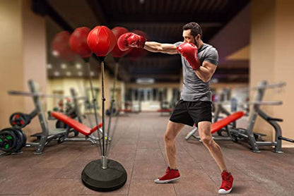 Freestanding Punching Bag with Boxing Gloves Set + Pump | Adjustable Height Boxing Bag Reflex Standing Speed Bag | MMA Fitness Training for Adults/Kids | Stress Relief Exercise Strength Train