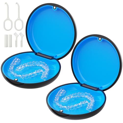 2 Pack Retainer Case, Magnetic Aligner Case Compatible with Invisalign, Portable Slim Orthodontic Storage Kit for Clear Aligners - Black - color: 2 Pack - Black