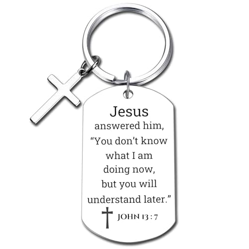 GiftYou Inspirational Scripture Metal Key Chains with Cross Pendant - Bible Verse Keychain Religious Gift for Christian - color: John 13:7
