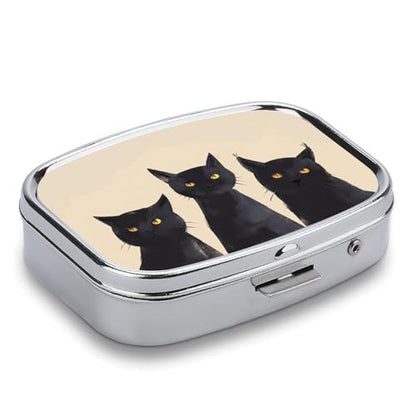 Metal 2 Compartment Pill Organizer Travel Friendly Portable Compact Pill Box Cute Pill Case to Hold Vitamins,Fish Oil,Supplements,Meds,Tablet for Purse,Pocket. (Three Cats) - color: Three Cats