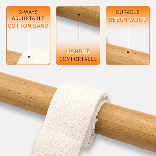 Premium 6-in-1 Hamstring Stretcher - Birch Wood & Organic Cotton Yoga Stretching Tool for Full Body Flexibility - Portable Leg, Ankle, Calf & Fascia Relief Equipment for Athletes & Beginners